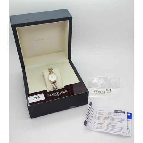 775 - A ladies Longines gold plated stainless steel wristwatch, numbers on the back of the case L4.220.2 3... 