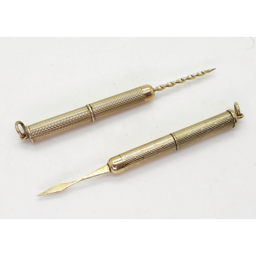 790 - A 9ct gold cigar piercer made by Collins & Cook, hallmarked Birmingham 1987, together with a 9ct... 