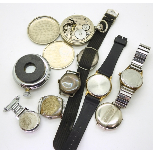 889 - A Smiths dashboard clock, a Smiths nurses watch, a silver cased gents watch with London import marks... 