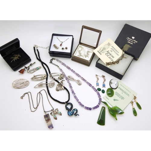 899A - A collection of silver and white metal jewellery to include items by Ola Gorie, Ortak, New Zealand G... 