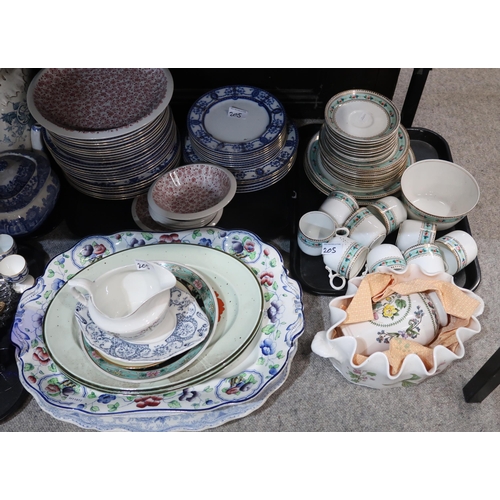 205 - A collection of ceramics including large meat platters, blue and white table wares, Victorian teaset... 