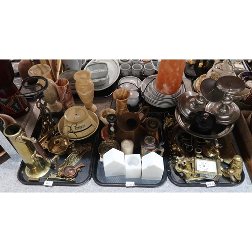 207 - A collection of brass and metalware items including candlesticks, jugs, candlearms, lamps together w... 