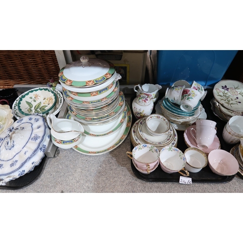 214 - A collection of assorted teawares, dinnerwares and meat platters