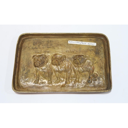 267 - A bronze plaque, possibly Austrian, depicting three Bulldogs together with a Solkets Tudric pewter b... 