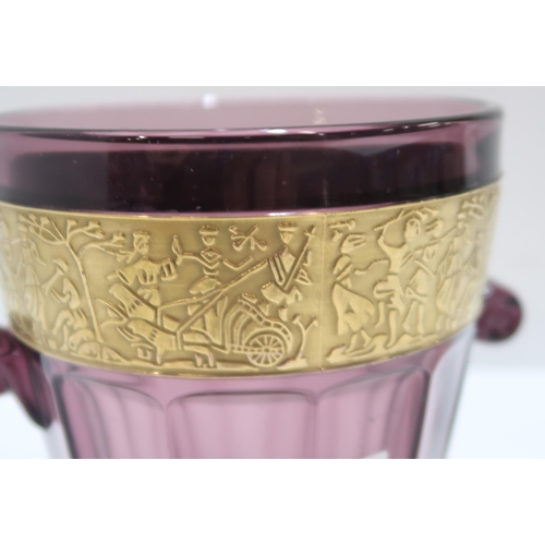 270 - A Moser gilt rimmed drinking glass, together with a Moser style amethyst glass vase