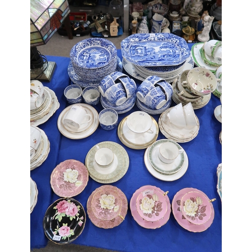 297 - Three Paragon rose decorated cups and saucers, other teawares and assorted Spode Italian pieces