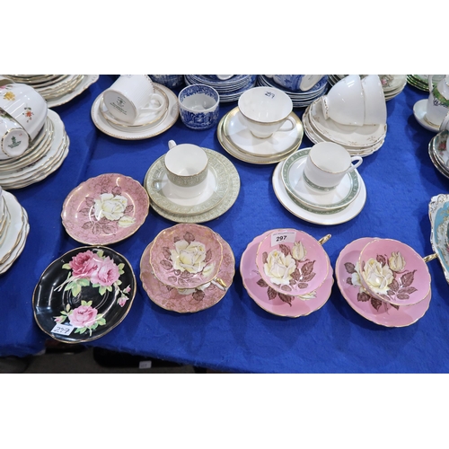 297 - Three Paragon rose decorated cups and saucers, other teawares and assorted Spode Italian pieces