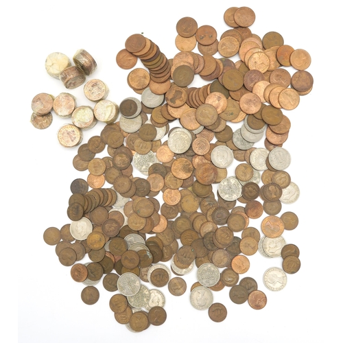 491 - A large quantity of UK pre-decimal coinage, with George VI and Elizabeth II half crowns, 3d bits, si... 