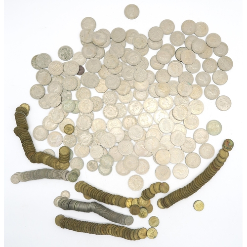 491 - A large quantity of UK pre-decimal coinage, with George VI and Elizabeth II half crowns, 3d bits, si... 