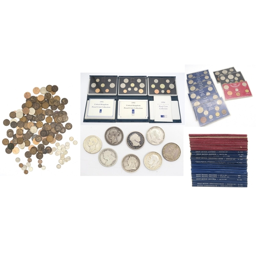 492 - Assorted British pre-decimal coinage, largely C20th but including George III and Victoria silver shi... 