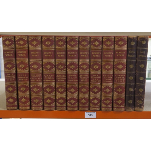 503 - Dickens, Charles WorksTen volume set, Chapman & Hall, London, undated, bound in tooled scarlet M... 