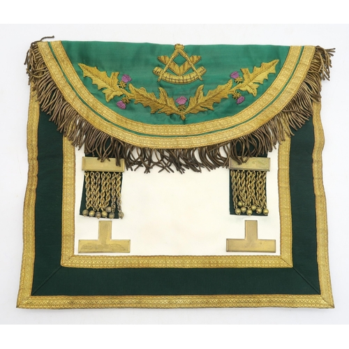 520 - A bullion-embroidered Masonic apron, together with a plainer Lodge Saint Patrick 1309 example, both ... 