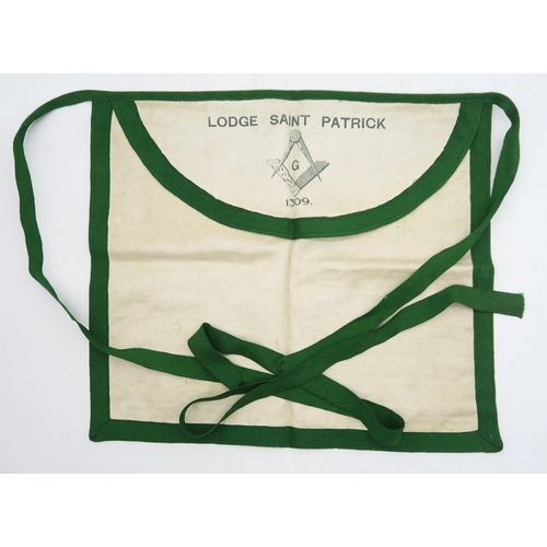 520 - A bullion-embroidered Masonic apron, together with a plainer Lodge Saint Patrick 1309 example, both ... 