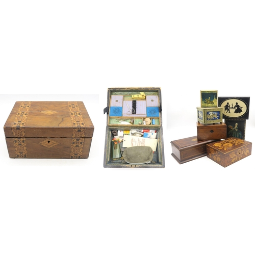 538 - A Tunbridge ware sewing box (with contents), together with an assortment of further boxes