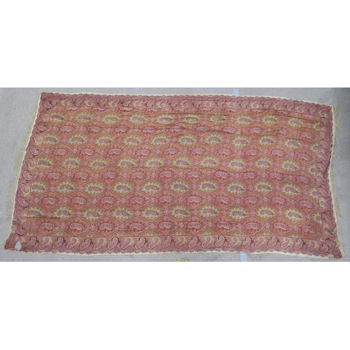 546 - A Paisley shawl, measuring approx. 310cm x 153cm, together with a similarly proportioned printed sil... 