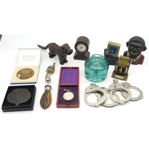 556 - A mixed lot, comprising a London and Birmingham Railway Centenary commemorative medal, sculptural br... 