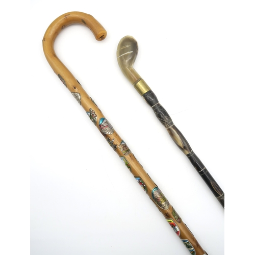 570 - A sectional horn walking cane and an Alpine souvenir stick (2)