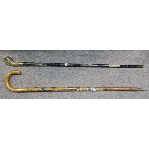 570 - A sectional horn walking cane and an Alpine souvenir stick (2)