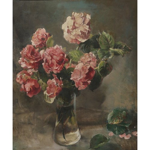 902 - HENRY LINTOTT RSA Hydrangeas,oil on board, signed and inscribed on artists label verso,65 x 55cm... 