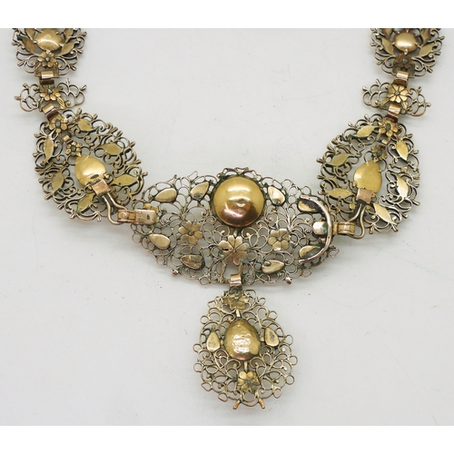 2709 - AN ANTIQUE SPANISH DIAMOND NECKLACEset with rose cut diamonds to the scroll filligree panels made in... 