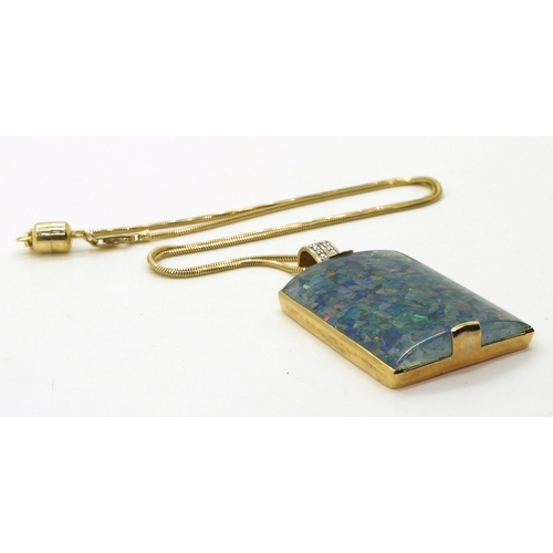 2717 - OPAL PENDANT AND CHAINthe opal mosaic and diamond pendant, measures approx 4cm x 3cm, with a 1.2cm b... 