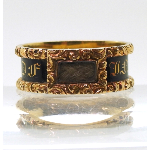 2724 - A MOURNING RINGwith Victorian London hallmarks for 1839, inscribed 'H. Waine died 30th January 1839 ... 