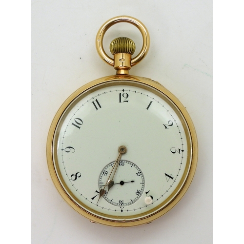 2905 - AN 18CT POCKET WATCHin the open face style, with a plain white enamel dial with black Arabic numeral... 