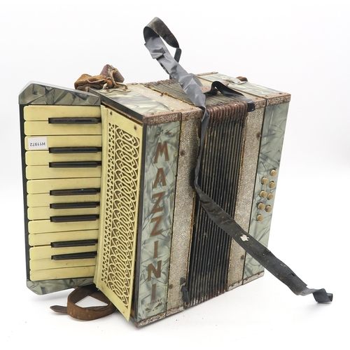 575 - An accordion by Mazzini, Germany, together with a Chinese student violin and associated bow (3)