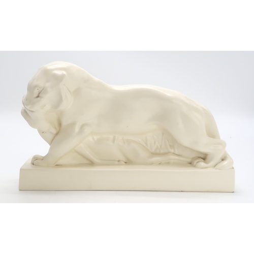 2176 - JOHN SKEAPING FOR WEDGWOOD - TIGER AND BUCKin cream glaze with impressed and printed marks, 34.5cm l... 