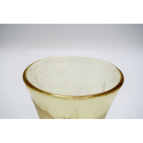 2179 - A DAUM NANCY VASEof clear yellow glass with acid etched leaves, moulded mark to side, 19cm high... 