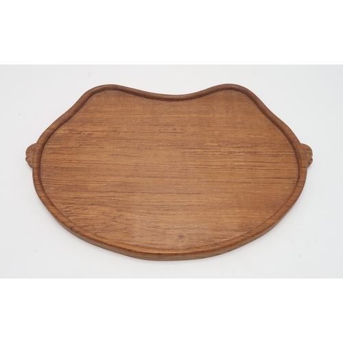 2200 - ROBERT MOUSEMAN THOMPSON (1876-1955)An oak kidney shaped tea tray, with twin carved mouse signature ... 