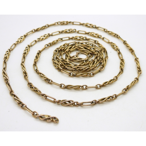 2732 - A FANCY 9CT GUARD CHAINwith lovers knot decorative links, '9ct' soldered on tag. Length 134cm, weigh... 