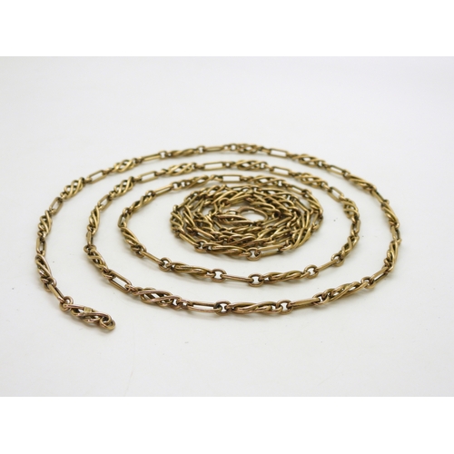 2732 - A FANCY 9CT GUARD CHAINwith lovers knot decorative links, '9ct' soldered on tag. Length 134cm, weigh... 