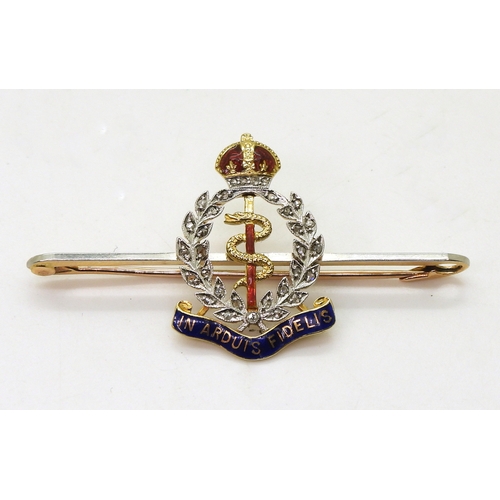 2737 - A SWEETHEART BROOCHfor the Royal Army Medical Corps, made in 15ct yellow gold and platinum, enamelle... 