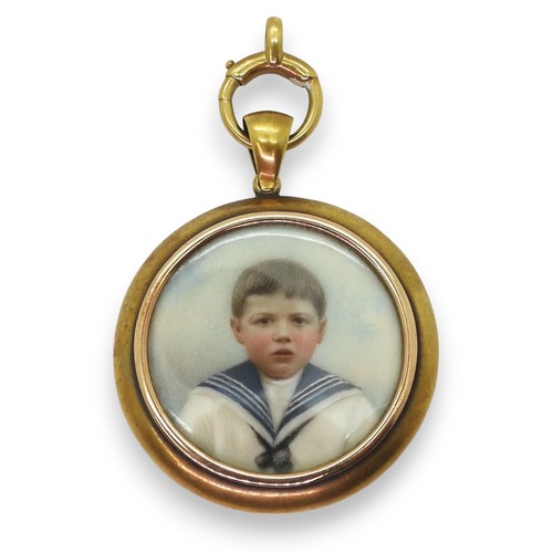 2729 - *WITHDRAWN* A DOUBLE SIDED LOCKETwith glazed portrait miniatures of children, a little lad in a sail... 