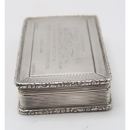 2497 - A WILLIAM IV SILVER SNUFF BOXmaker's mark TS, Birmingham 1838, of rectangular form, with a cast scro... 