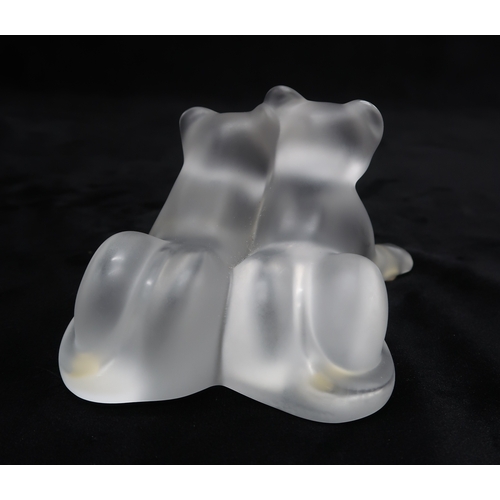 2205 - A LALIQUE CRYSTAL FIGURE OF LION CUBSin frosted clear glass, signed to base Lalique France, 11.5cm l... 