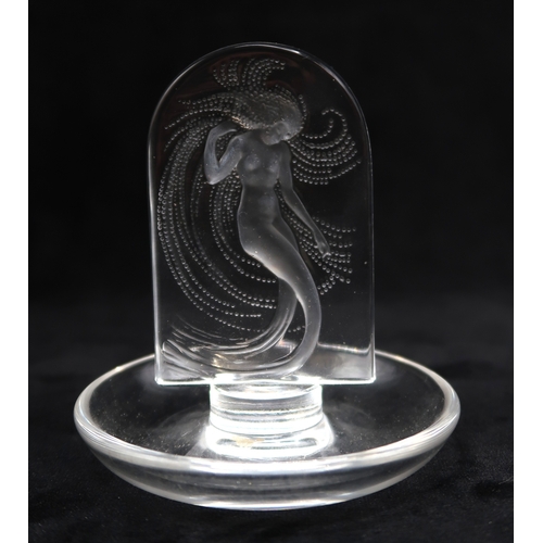 2206 - A LALIQUE NAIADE RING OR PIN DISHwith central arched plaque depicting a water nymph, signed to base,... 