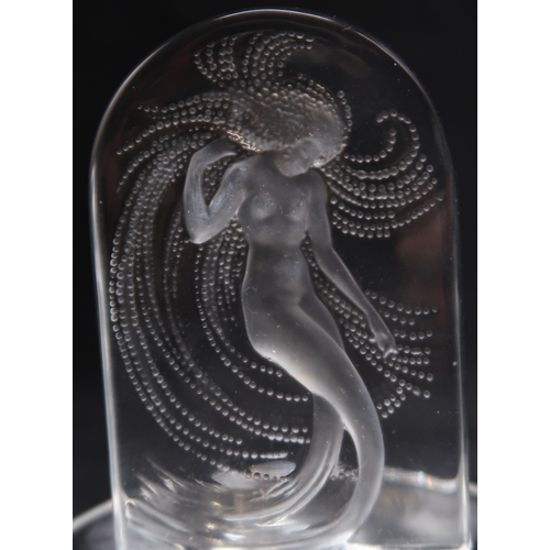 2206 - A LALIQUE NAIADE RING OR PIN DISHwith central arched plaque depicting a water nymph, signed to base,... 