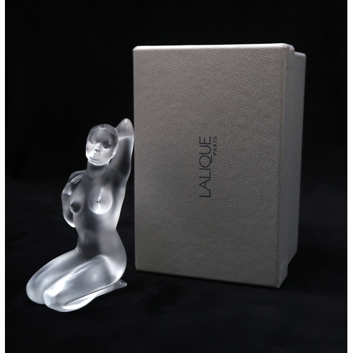 2207 - A LALIQUE FIGURE APHRODITE in frosted glass, modelled kneeling with one arm behind her head, in... 