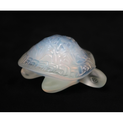 2208 - A LALIQUE SWAN RING OR PIN DISHa Lalique swan group and an opalescent model of a tortoise, all signe... 