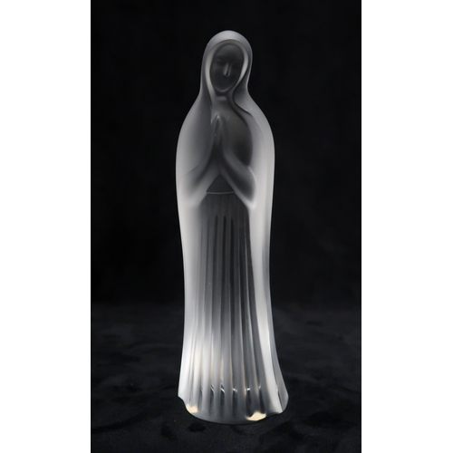 2210 - A LALIQUE GLASS FIGURE OF THE MADONNAmodelled praying, partially frosted, in fitted box, 24.5cm high... 