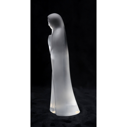 2210 - A LALIQUE GLASS FIGURE OF THE MADONNAmodelled praying, partially frosted, in fitted box, 24.5cm high... 