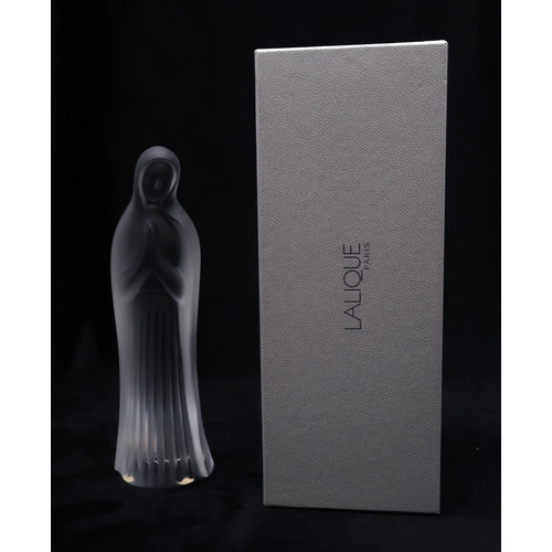 2210 - A LALIQUE GLASS FIGURE OF THE MADONNAmodelled praying, partially frosted, in fitted box, 24.5cm high... 