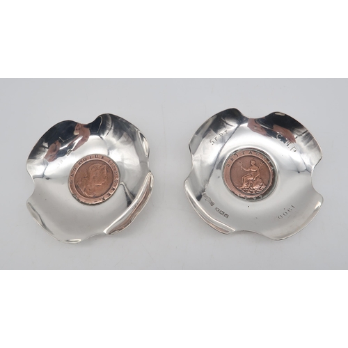 306 - A pair of late-Victorian 'Cartwheel Penny' silver coin dishes, by Andrew Barrett & Sons, London ... 