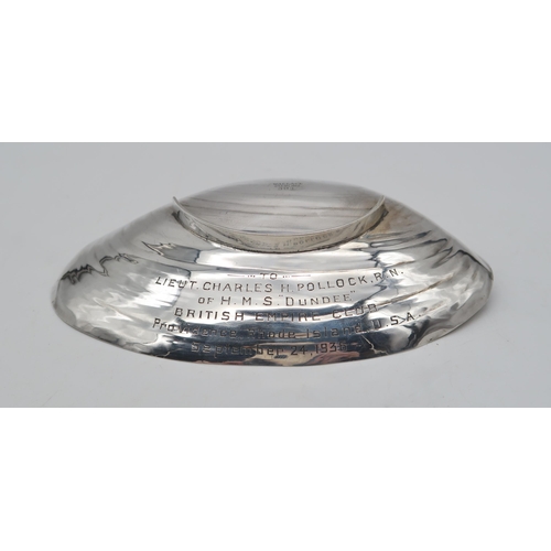 307 - Naval Interest; An American Sterling shell dish, by Wallace, inscribed 'To LIEUT. CHARLES H. POLLOCK... 