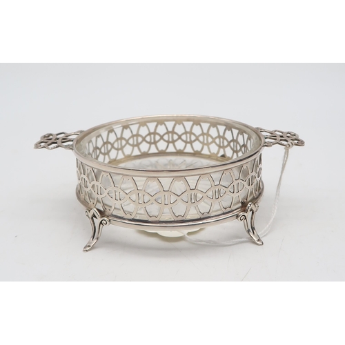 328 - A cased George V silver cut glass butter dish, by Docker & Burn, Birmingham 1926, with openwork ... 