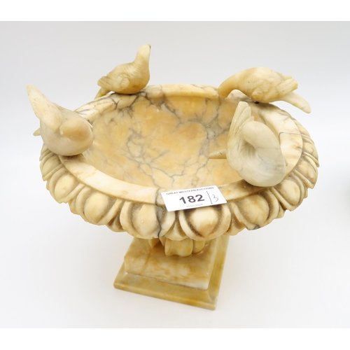 182 - An alabaster dish in the form of a bird bath, a Cranston Pottery vase together with a a Dux style di... 