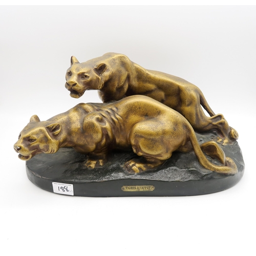 188 - A gilded plaster group of two tigers together with a plaster model of a panther