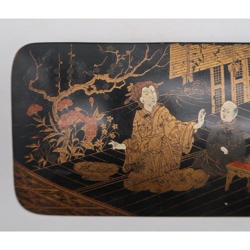 203 - A Japanese gilded lacquer box, of rectangular form, decorated with scenes from everyday life, a simi... 